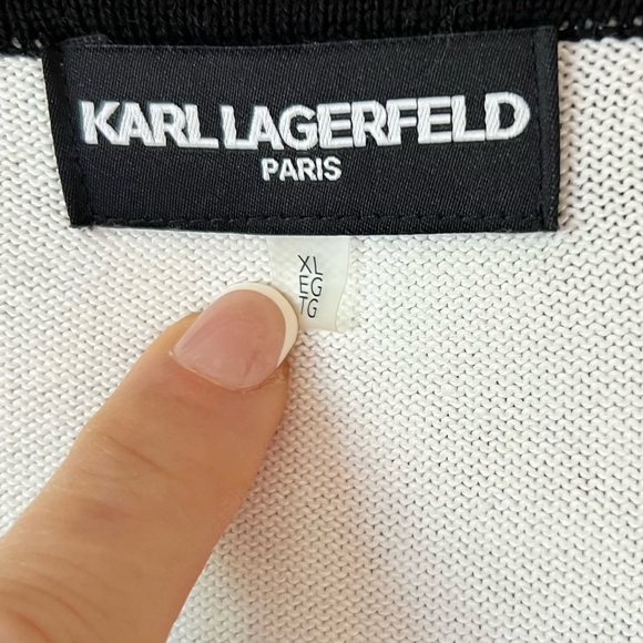 Karl Lagerfeld Paris Varsity Logo Patch Cardigan - Soft White - Picture 5 of 7